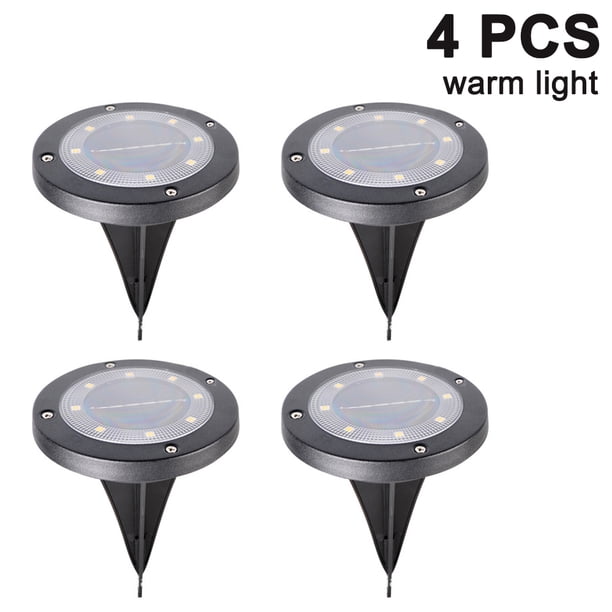 FloreceBien - Paquete de 4 luces solares para suelo, 8 luces LED de disco solares para exteriores, luces impermeables para suelo, luces solares para jardín, luces de paisaje para caminos, patios,