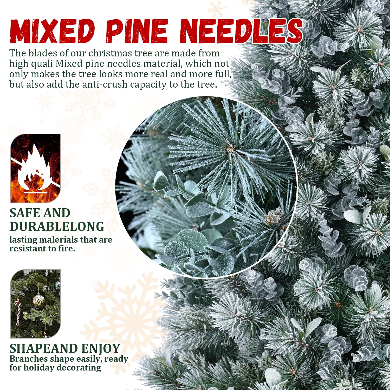 4ft Flocked Christmas Tree with Eucalyptus Leaves 404 Tips Hinged Branches Metal Stand Indoor Decor