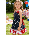 thumbnail image 2 of Girls Independence Day Dress Square Neck Bow Shoulder A-Line Flowy 4th of July Outfit for 6-7 Years, Blue Stars, 2 of 11