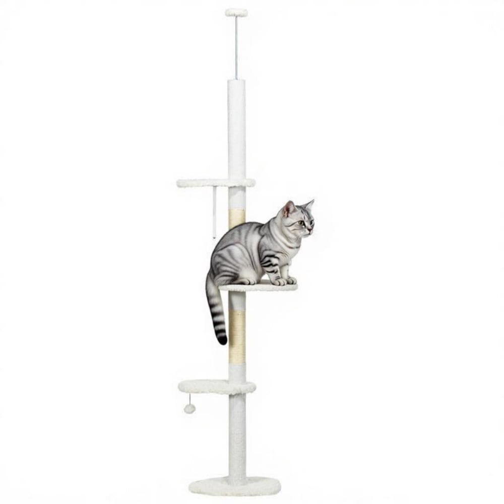 Tall Cat Tree for Small Cats (Under 10 lbs), 88.5"-100.5" Height-Adjustable (Tension Rod), Plush Fleece Cat Tower with Sisal Scratching Posts, Cloud Perches & Toy Balls