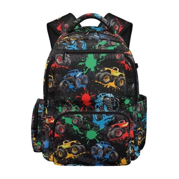 Yspwyqan Graffiti Truck School Backpack for Kids, 17 Inch Lightweight 600D Polyester Backpack, Multi-Pocket Fits 15.6 Laptop, Front Pocket for Elementary Middle School