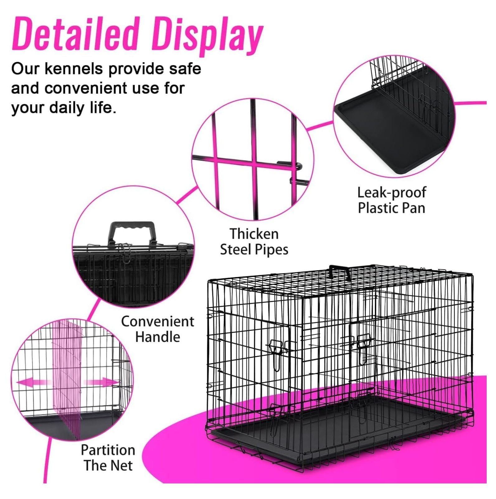 Inch Dog Crates for Large Dogs Folding Dog Cage Metal Wire Crates Portable Pet Kennels Outdoor and Indoor Pet Dog Cage Crate with Double-Door, Divider Panel, Removable Tray, Black