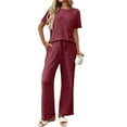 thumbnail image 7 of cfhntfmh Lounge Sets for Women Fall Ribbed Knit 2 Piece Pajama Sets Casual Short Sleeve Top and Long Pants Matching Outfits, 7 of 7