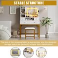 thumbnail image 5 of Vanity Desk with Mirror and LED Lights, Makeup Vanity Table with Stool, 3-Color Touch LED Mirror, Charging Station, 4 Drawers & 6 Storage Shelves, 5 of 7