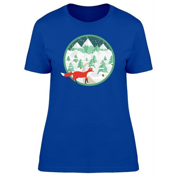Cute Winter Forest And Red Fox T-Shirt Women -Image by Shutterstock, Female Small