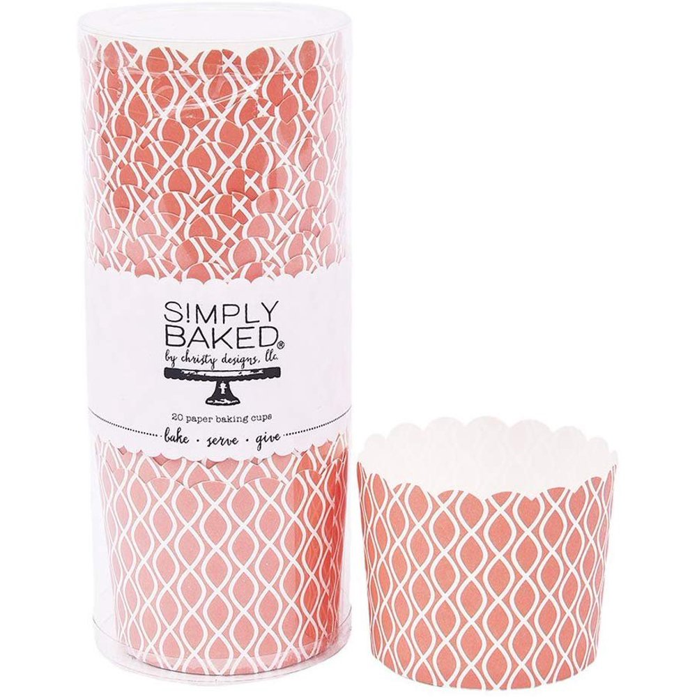 Simply Baked Large Paper Baking Cups Coral Wave 20Pack Disposable and Ovensafe