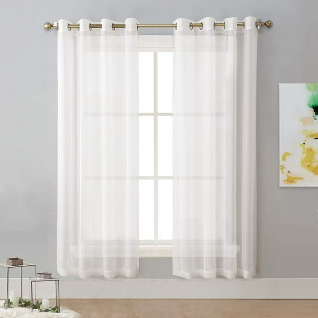 Sheer Curtains es Long with Eyelet Sheers Window Curtains Panels Privacy Light Filtering Voile Grommet Top Drapes for Living Room/Hotel Rideaux ( Wide )