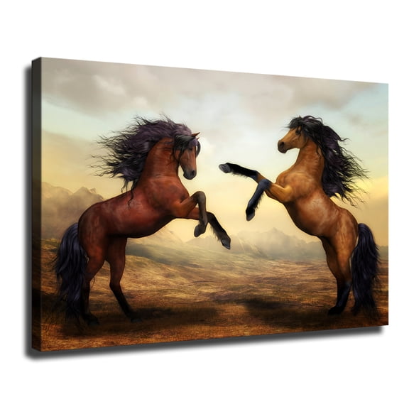 Two Fierce Horses Oil Painting Poster Canvas Print Wall Art Bedroom Room Aesthetics Decoration