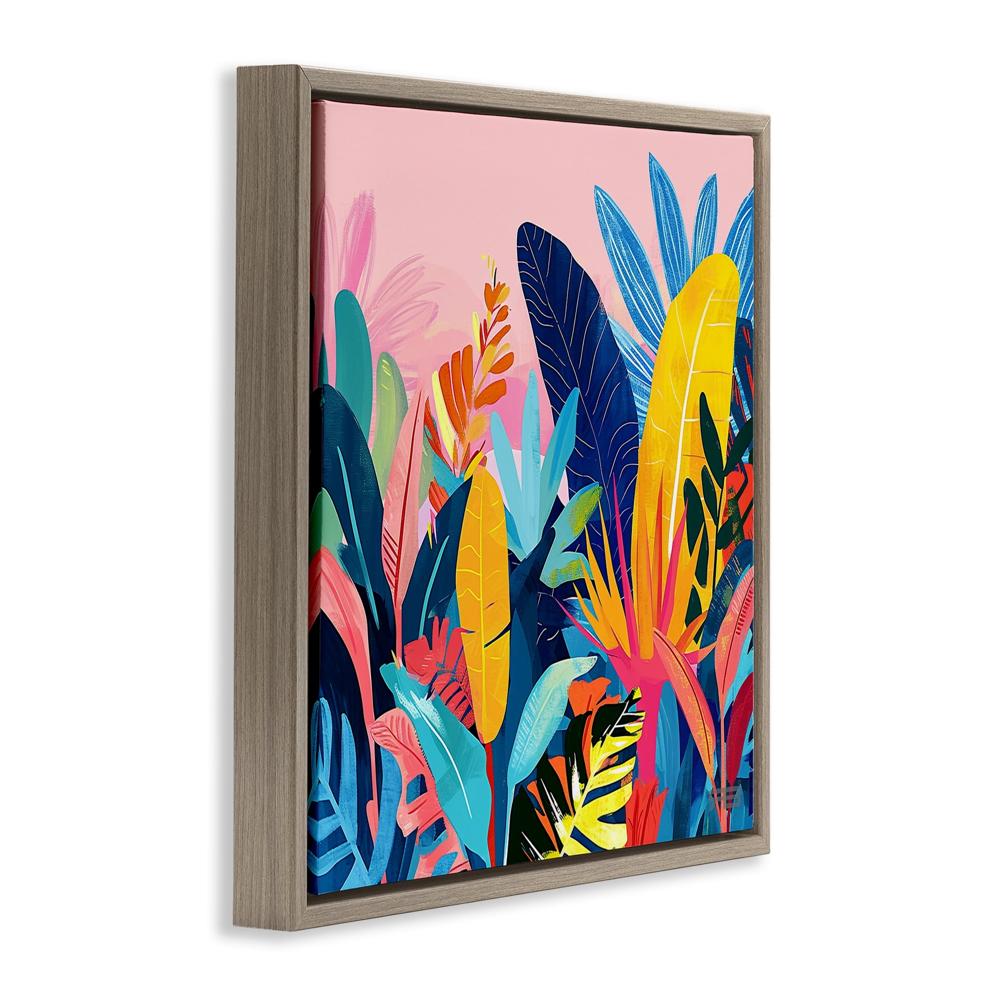 Stupell Industries Bold Tropical Jungle Leaves Botanical & Floral Painting Brown Floater Framed Canvas Art Print Wall Art, 25 x 25