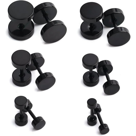 18G Stainless Steel Mens Womens Faux Gauges Ear Plugs Tunnel Earrings Stud 3-8mm 6Pairs