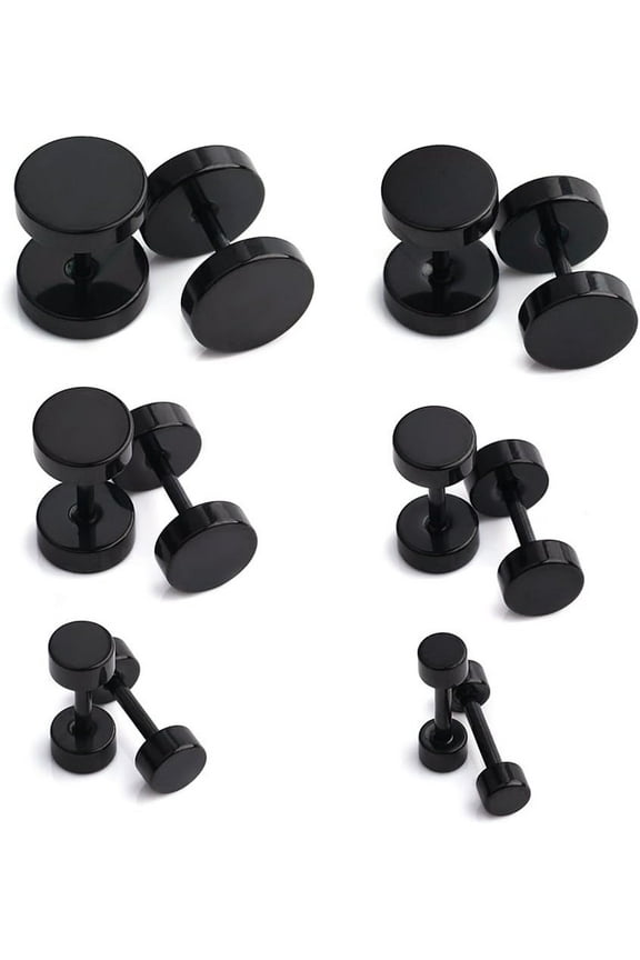 18G Stainless Steel Mens Womens Faux Gauges Ear Plugs Tunnel Earrings Stud 3-8mm 6Pairs