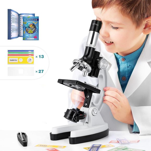 KIDSROOM 62-pcs Microscope for Kids 5-7 8-12 Kids Microscope Kit with 13 Prepared & 27 Blank Slides Science Experiments Kits STEM Toys for Kids 3 4-6 7 8 9 10 11 12 Birthday Gifts 2024