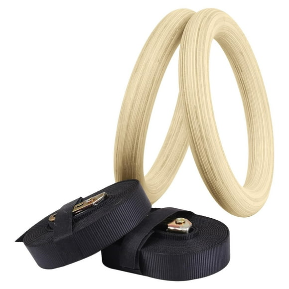 Ruiboury Gymnastics Rings Adjustable with Buckle 14.76ft Long Straps for Gym Workout 32mm Wood 28mm 25mm with scale