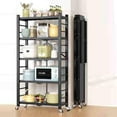 thumbnail image 4 of Efoee 5-Tier Storage Shelving Unit, Metal Shelf, Foldable Storage Shelf with Wheels, Garage Shelf, Kitchen Shelf, 397lbs Capacity, Black, 4 of 9