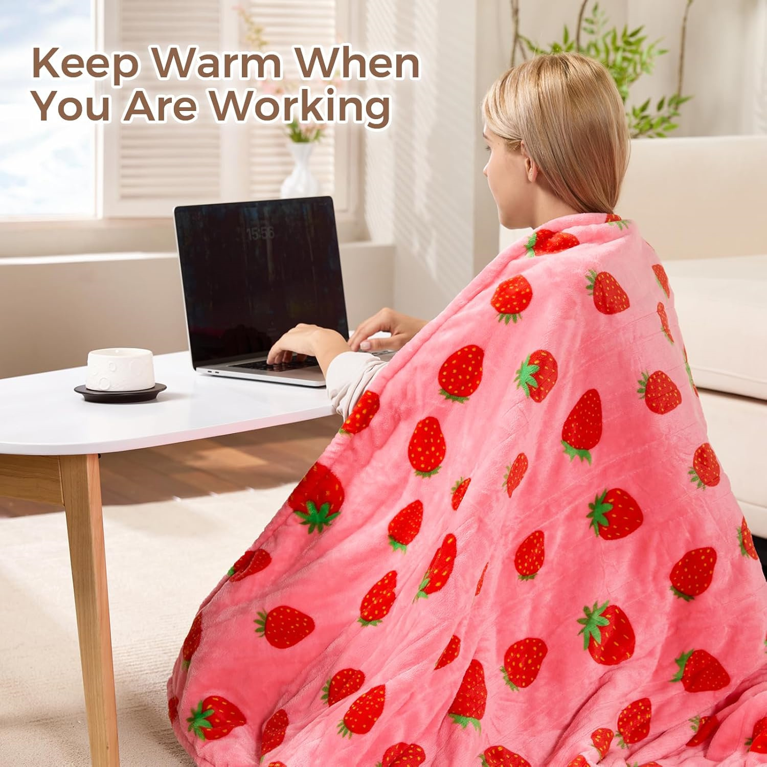 Electric Blanket Heated Throw, Soft Flannel & Sherpa Heating Blanket Throw with 6 Heating Levels & 12hrs Auto Off, Machine Washable, Home Office Use, 50x60 Inch