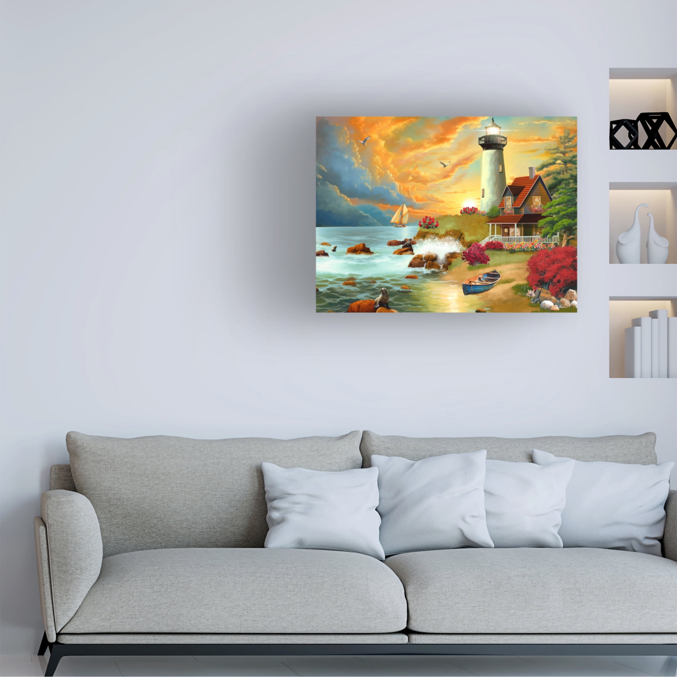 Canvas Wall Art - Stewart 'Seal Lion Island Lighthouse' Wall Art for Living Room, Bedroom, or Office Décor by Trademark Fine Art - 19 x 14 Inches