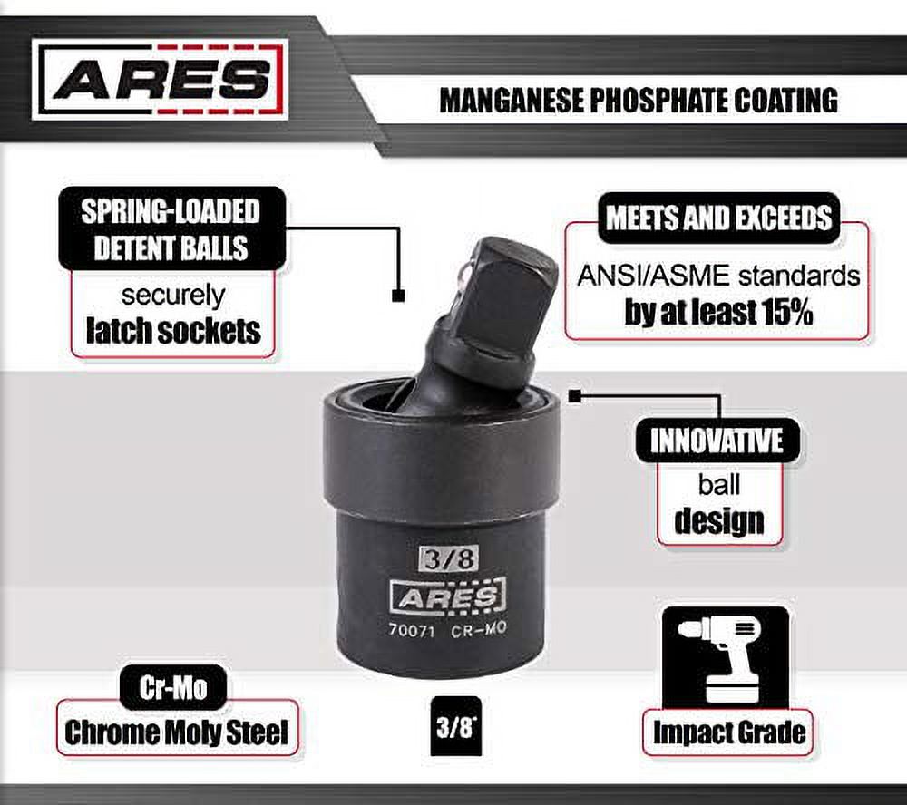 ARES 70071-3/8-inch Drive Impact Universal Joint - Chrome Moly Flexible U-Joint Socket Accesses Hard to Reach Fasteners and Meets ANSI/ASME Specifications - image 3 of 3
