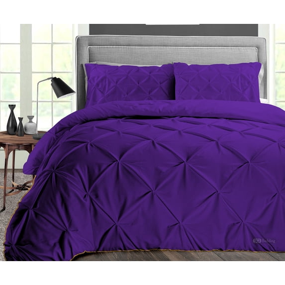 Wyoming King Comforter Pinch Purple 300 GSM Plush Siliconized Microfiber Fill Duvet Insert Box Stiched Quilted Fluffy Soft 600 TC Egyptian Cotton Shell with Premium Piping & Pillowcases