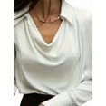 thumbnail image 3 of Women'S Elegant Satin Silk Blouse Cowl Neck Ruched Front Draped Long Sleeve Work Office Shirt Top White L, 3 of 6
