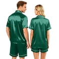thumbnail image 5 of Garbnen Silk Matching Pajama Sets for Couples 2 Piece Short Sleeve Button Down Sleepwear Pjs Shorts Set Casual Mens Loungewear Set Green XL, 5 of 8