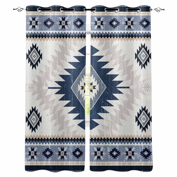 Fsddascl Blue Beige Boho Blackout Curtains for Bedroom/Living Room, Thermal Insulated Kitchen Curtains, Vintage Ethnic Tribal Southwestern Grommet Darkening Window Treatment Drapes 42"x63"x2
