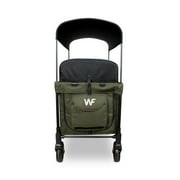 WonderFold W4 4 Seater Quad Stroller Wagon, Stylish All Terrain Ride with Raised Seats & Adjustable Canopy, Olive Green
