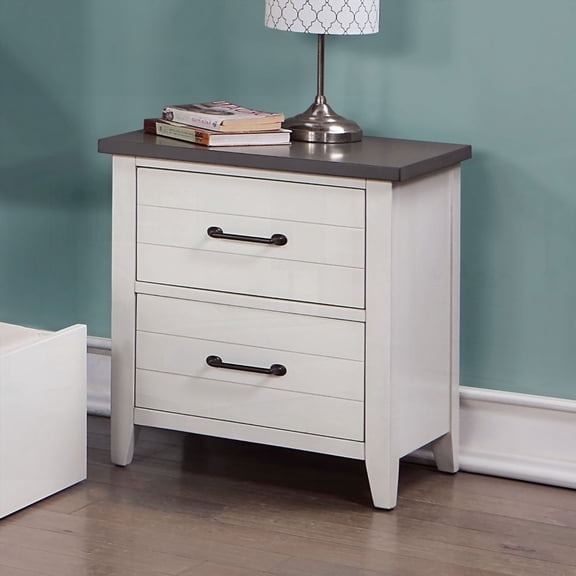 White/Gray Two-Tone Solid Wood 2-Drawer Contemporary Nightstand