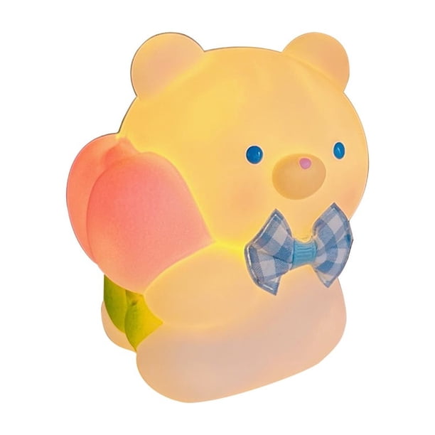 Luz de noche para mesita de noche, dulce y linda, protección para los ojos, luz para dormir, dormitorio, luz para dormir, batería, linda lámpara de mesa con forma de oso melocotón