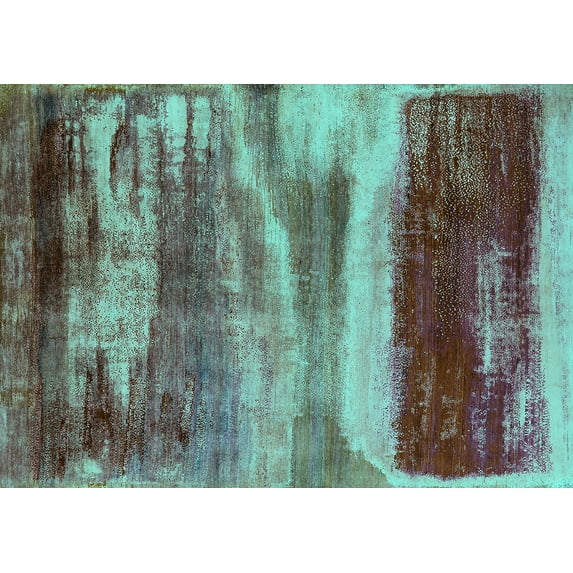 Ahgly Company Indoor Rectangle Oriental Turquoise Blue Industrial Area Rugs, 7' x 9'