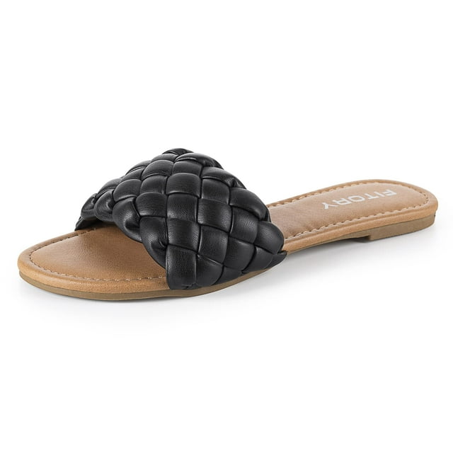 Sandalia FITORY para mujer, plana y sin cordones, con correa trenzada, color negro 7
