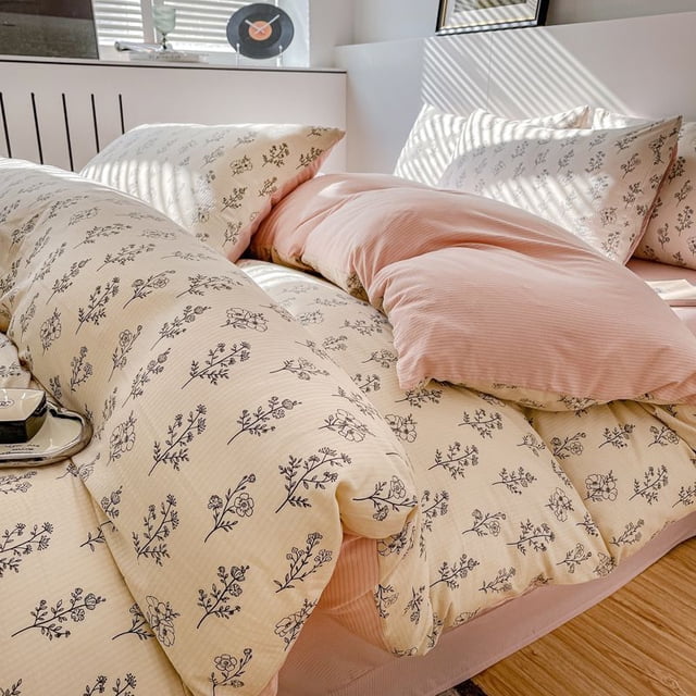 Korean Bed Sheet Set Foam Cotton Small Floral Four Piece Set Dormitory Bed Three Piece Set Quilt Set