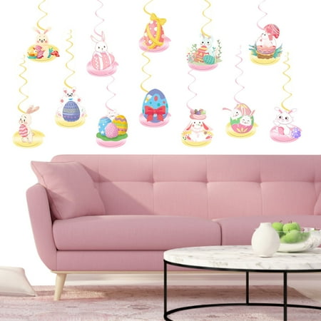 

ZTTD Office Decor Ceiling Swirl Easter Decoration Easter Bunny For Home Hanging Supplies Hanging Swirl Foil Garland Party Decorations Rabbit Pendant Happy Easter Party Flag Balloon Set A