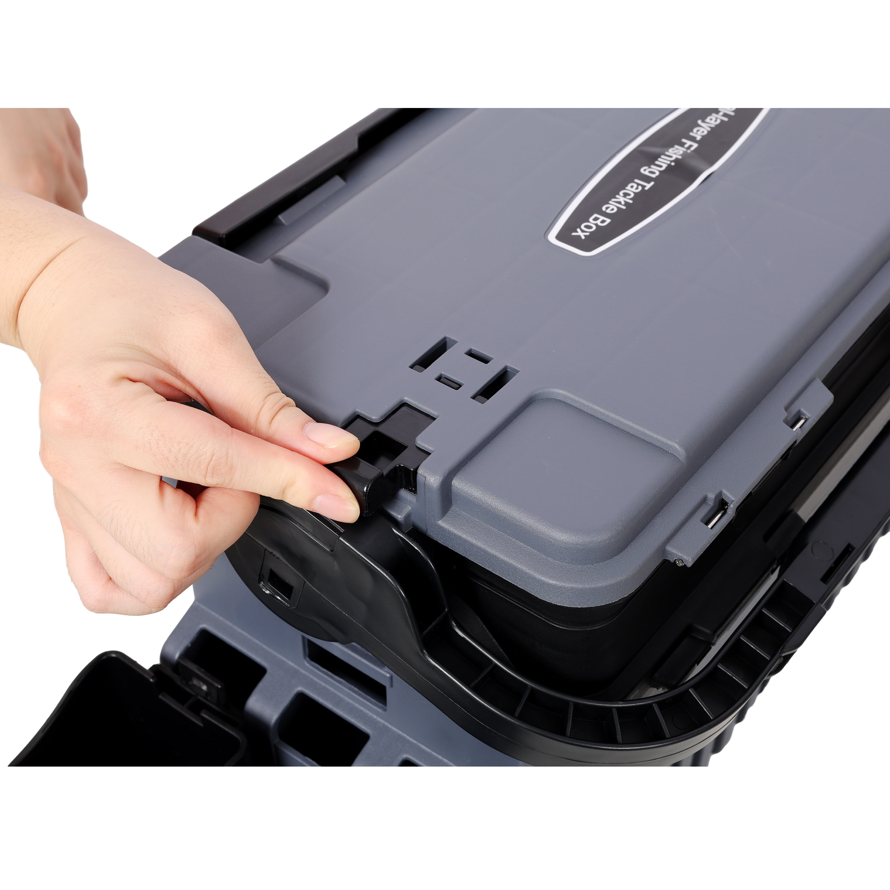 Dual-layer Fishing Tackle Box,Tackle Box Organizer Fishing Box Large,With 2pcs Rod Holder,2pcs Cup Holder,1pc Carring Strap,Gray