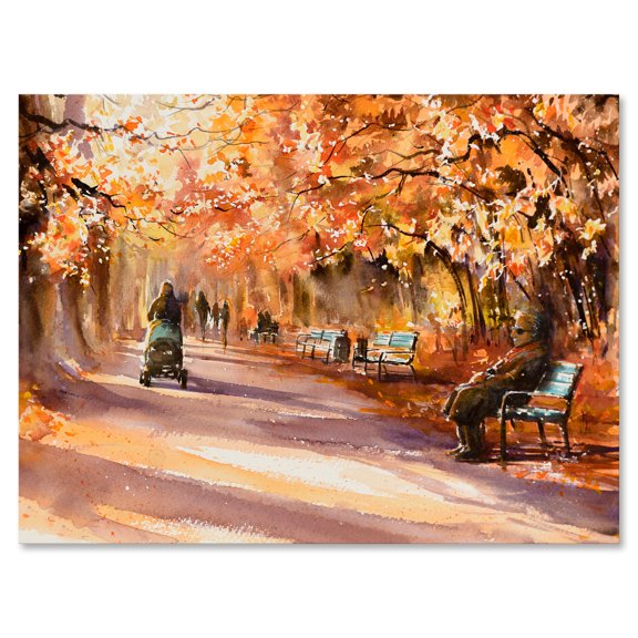 Designart ' Path In The Park In Sunny Autumn Day ' Country Canvas Wall Art Print