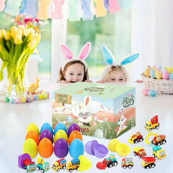EGNMCR Easter Decorations, Easter Ornaments, Easter Gifts 12 Prefilled Easter Eggs With Pull Back Cars Egg Party