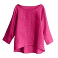 thumbnail image 5 of EchfiProm Hot Pink Tops for Women Fall Shirts Long Sleeve Crew Neck Cotton Linen Loose Blouse Solid Ladies, 5 of 8