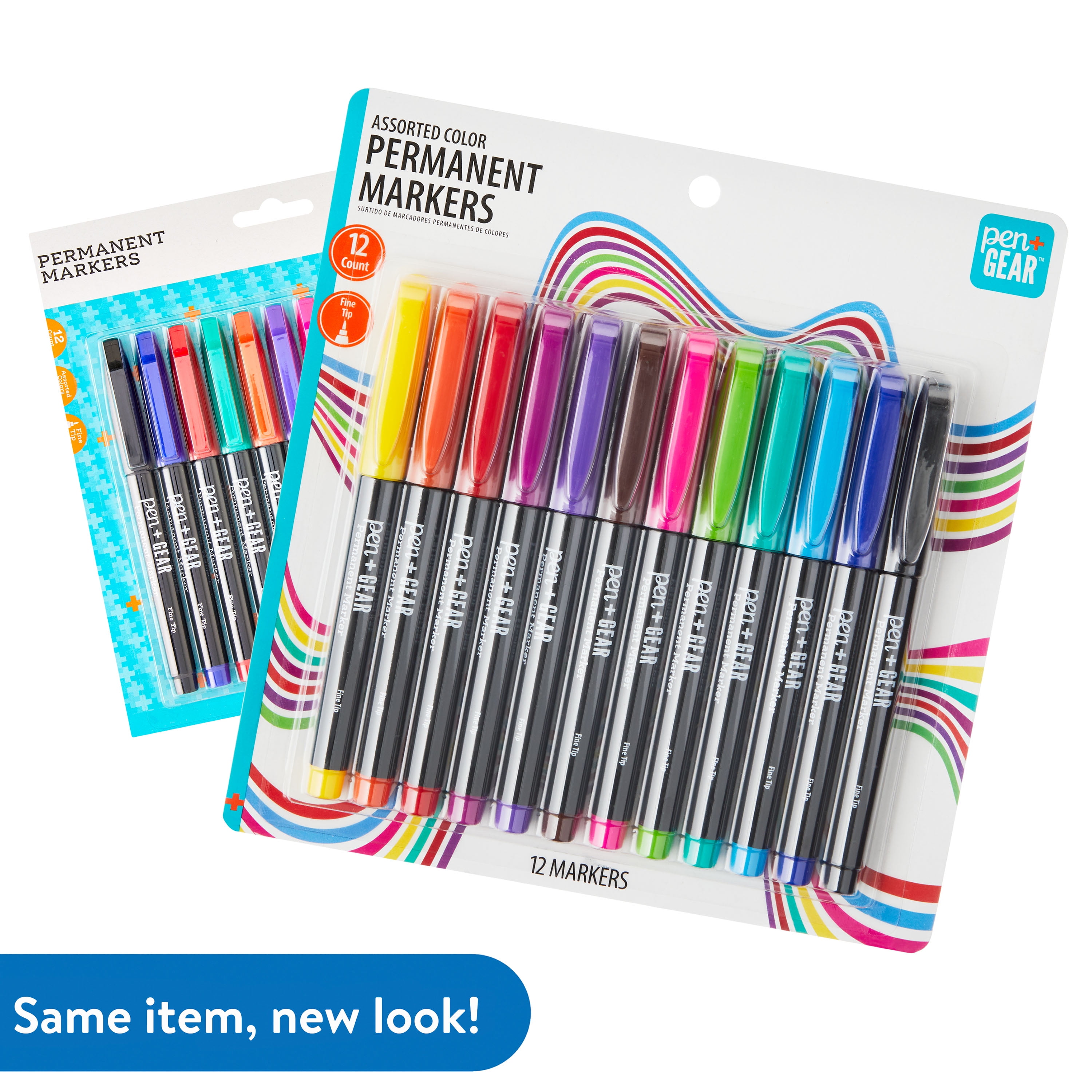 Pen+Gear Permanent Markers, Fine Tip, Assorted Colors, 12 Count