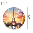 thumbnail image 2 of 12 Inch Wall Clock Battery Operated Silent Clock Decorative for Office, Kitchen, Outdoor, Living Room，Eiffel Tower Landmark Sunrise with Clouds on Horizon Park Sun Image, 2 of 4