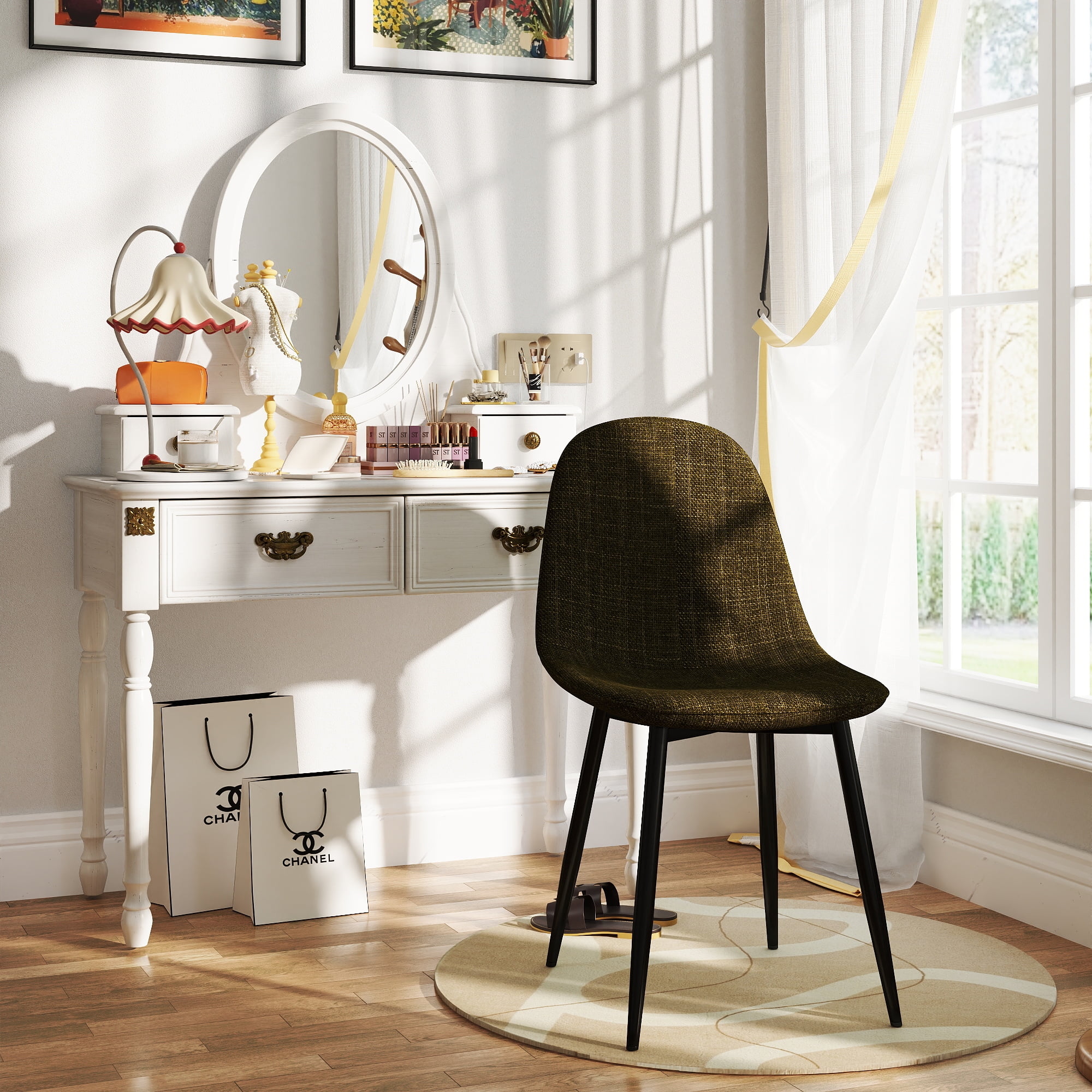 Homy Casa Lot de 4 chaises d'appoint rembourrées sans accoudoirs pour salon, chambre à coucher, réception, tissu vert