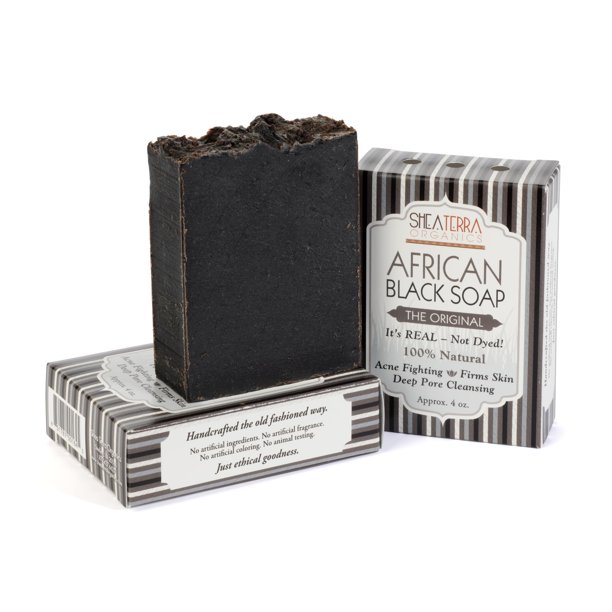 Shea Terra Organics Auténtica barra de jabón negro africano | Jabón negro no tóxico, natural, gel de baño para todo el cuerpo que limpia, refina la piel firme, elimina el acné y las arrugas y contro