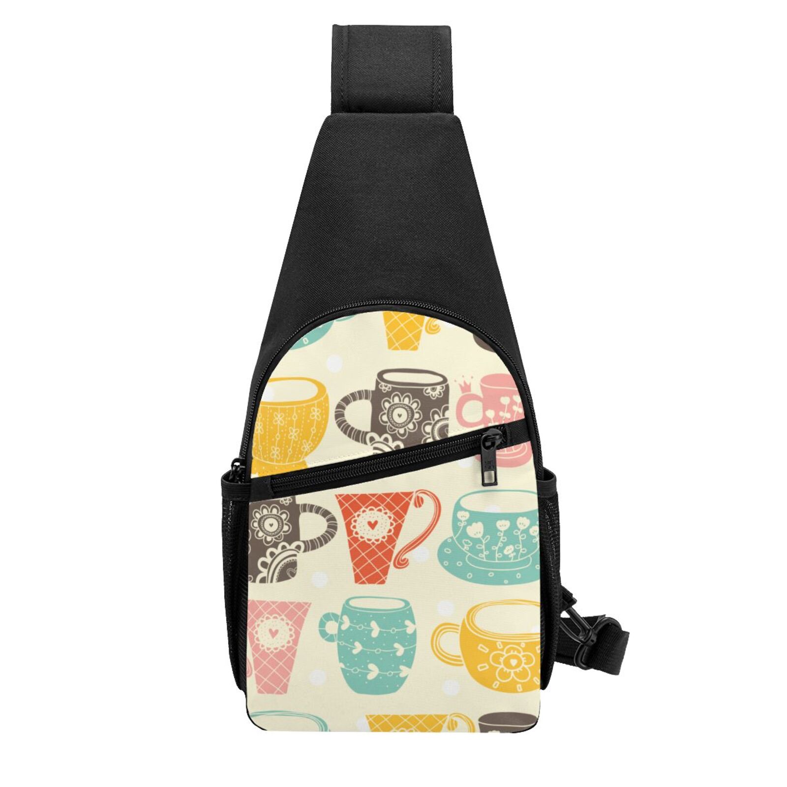 Xecao's Vintage Cup Print Sling Bag: A Versatile Chest, Shoulder, and Crossbody Backpack for Casual Days Out, Perfect for Both Men and Women