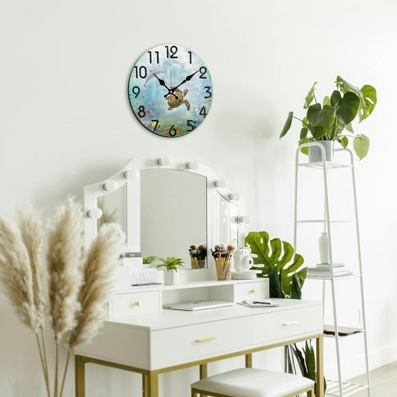 Ocean Animal Wall Clock For Living Room Bedroom 24 Hour Display Dense Wooden Board Modern Decorative Hanging Clock