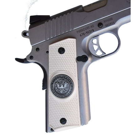 Garrison Grip 1911 Colt Full Size and Clones With US ARMY Medallion Set In Light Ivory Polymer Grips