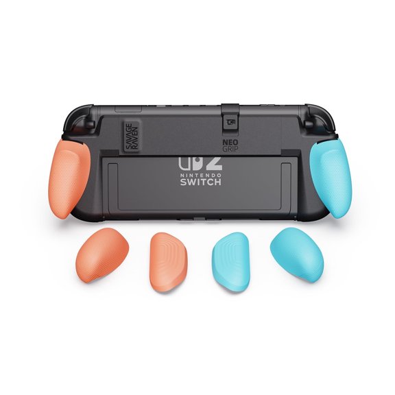 Skull & Co. NeoGrip Ergonomic Grip Hard Shell Protective Case with Replaceable Ergonomic Grip for Nintendo Switch 2 NS2 Game Console,Red & Blue