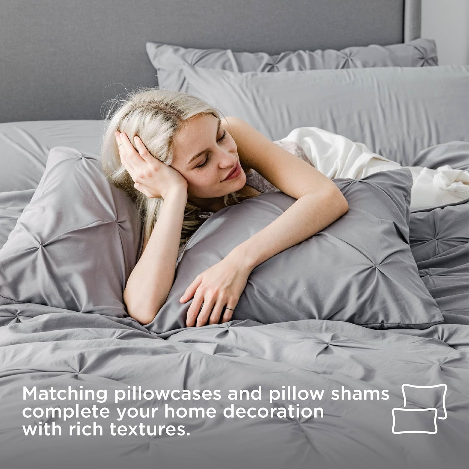 U by Bedsure Queen Comforter Set - 7 Pieces Grey Comforters , Pintuck Bedding Sets for All Season, Bed in a Bag with Flat Sheet and Fitted Sheet, Pillowcases & Shams
