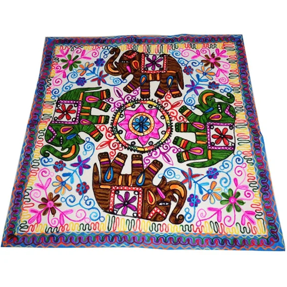 Tugana Craft Handmade Elephant Embroidered Wall Hanging Tapestry – Indian Boho Wall Art & Décor