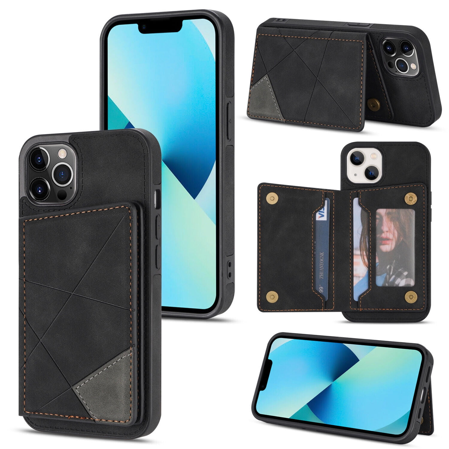 Housse Portefeuille En Cuir Synthétique Pour IPhone 13 Mini - Couleur Marine - Anti-Choc