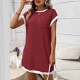 thumbnail image 6 of RYDCOT Womens Summer T Shirt Dress Casual Short Sleeve Crewneck Loose Flowy Mini Dresses with Pocket Wine, 6 of 7