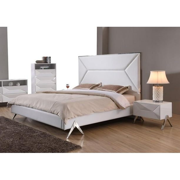 White Leatherette Eastern King Platform Bedroom Set 3pcs Vig Modrest Candid Com White Leatherette Eastern King Platform, Eastern King Bedding Set