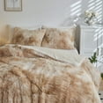 thumbnail image 4 of Wajade Plush Shaggy Comforter Set Fluffy Fuzzy Faux Fur Bedding Set - 3PC Microfiber Soft Warm Quilt Set(Khaki Tie Dye,Queen Size), 4 of 5